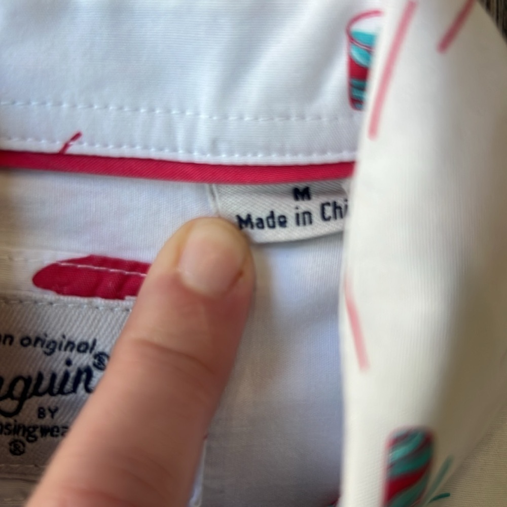 Original Penguin Shirt White Cotton Slurpee Short Sleeve Button Up Size Medium - Picture 3 of 13